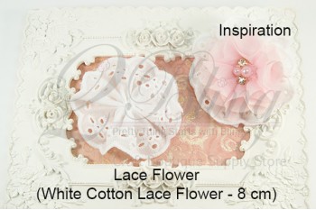 Cotton lace flower, White, 8cm, Pack of 3